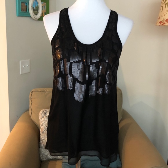 Black Silk Sequin Embellished Top - Picture 1 of 3